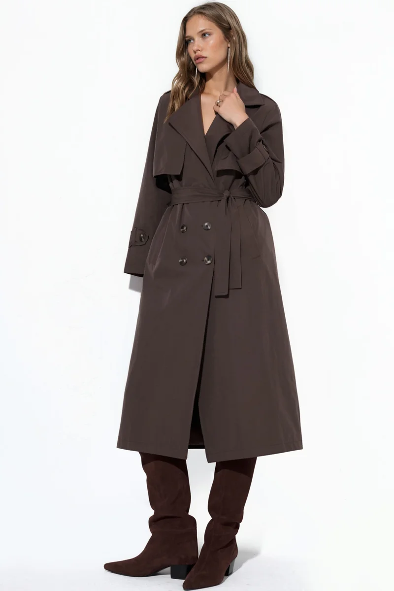 هيكاب Double-Breasted Belted Long Trench Coat