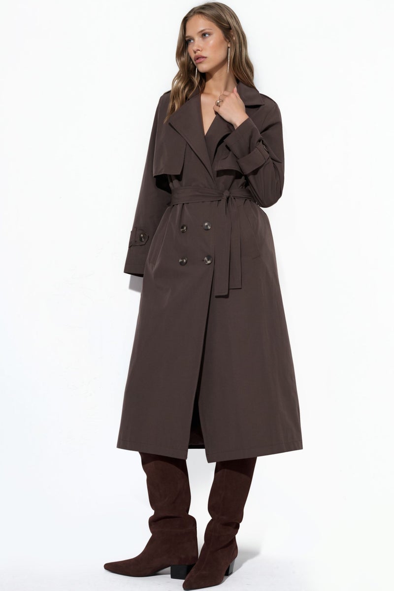 HICCUP Double-Breasted Belted Long Trench Coat - Image 1