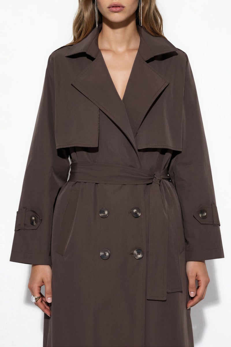 HICCUP Double-Breasted Belted Long Trench Coat - Image 4