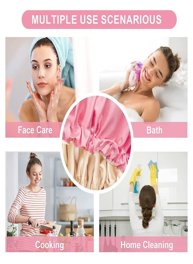 LDG WARE Women Reusable Waterproof Shower Cap, Free Size | Luxurious Satin Double Layer Golden Border Shower Cap (Quantity - 2) - Image 4