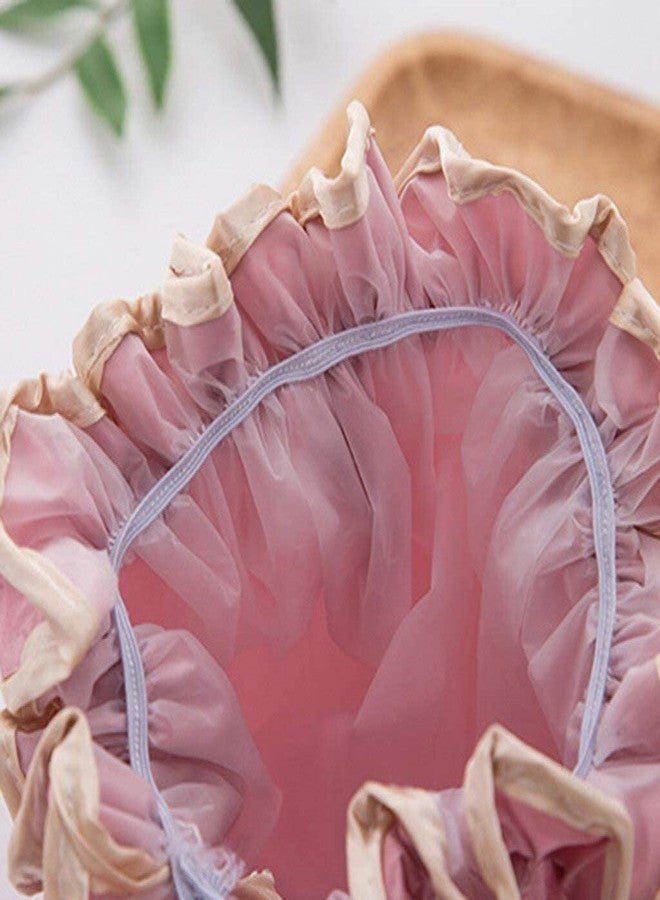 LDG WARE Women Reusable Waterproof Shower Cap, Free Size | Luxurious Satin Double Layer Golden Border Shower Cap (Quantity - 2) - Image 5
