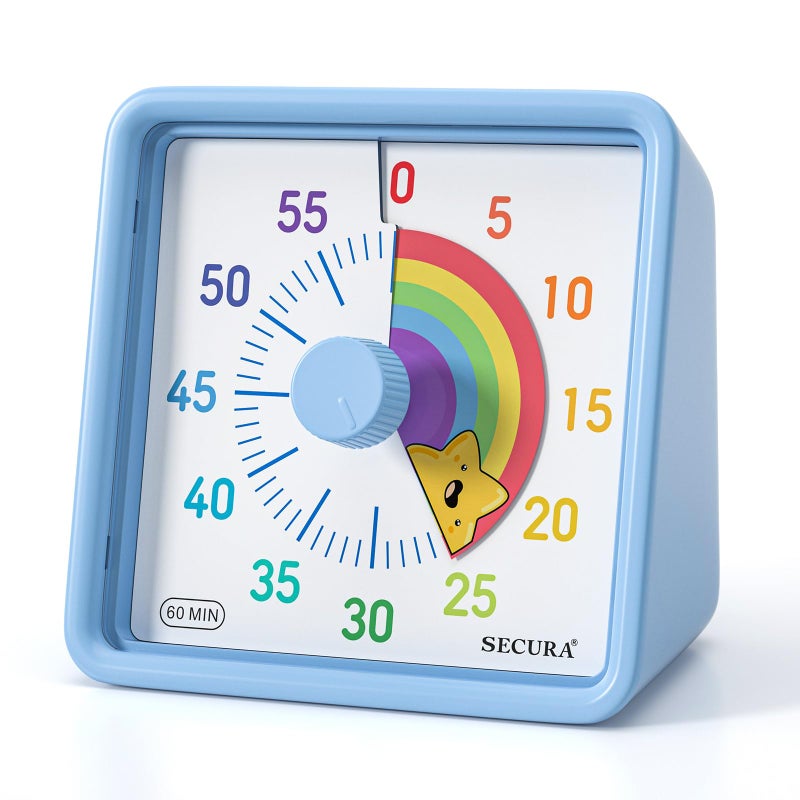 Secura 60Minute Visual Countdown Timer for Kids  Office Silent Time Management Tool Blue  Star