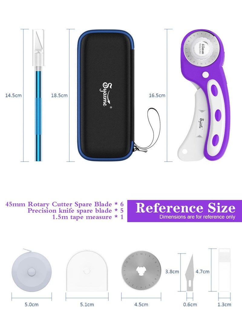 Syarme - Rotary Cutter, 45mm Fabric Rotary Cutter Set with 6 Spare Rotary Blades for Precisely Cutting of Fabric, Leather, Paper, Fibers and More. Includes Storage Box, Precision Knife -  Purple - Image 1