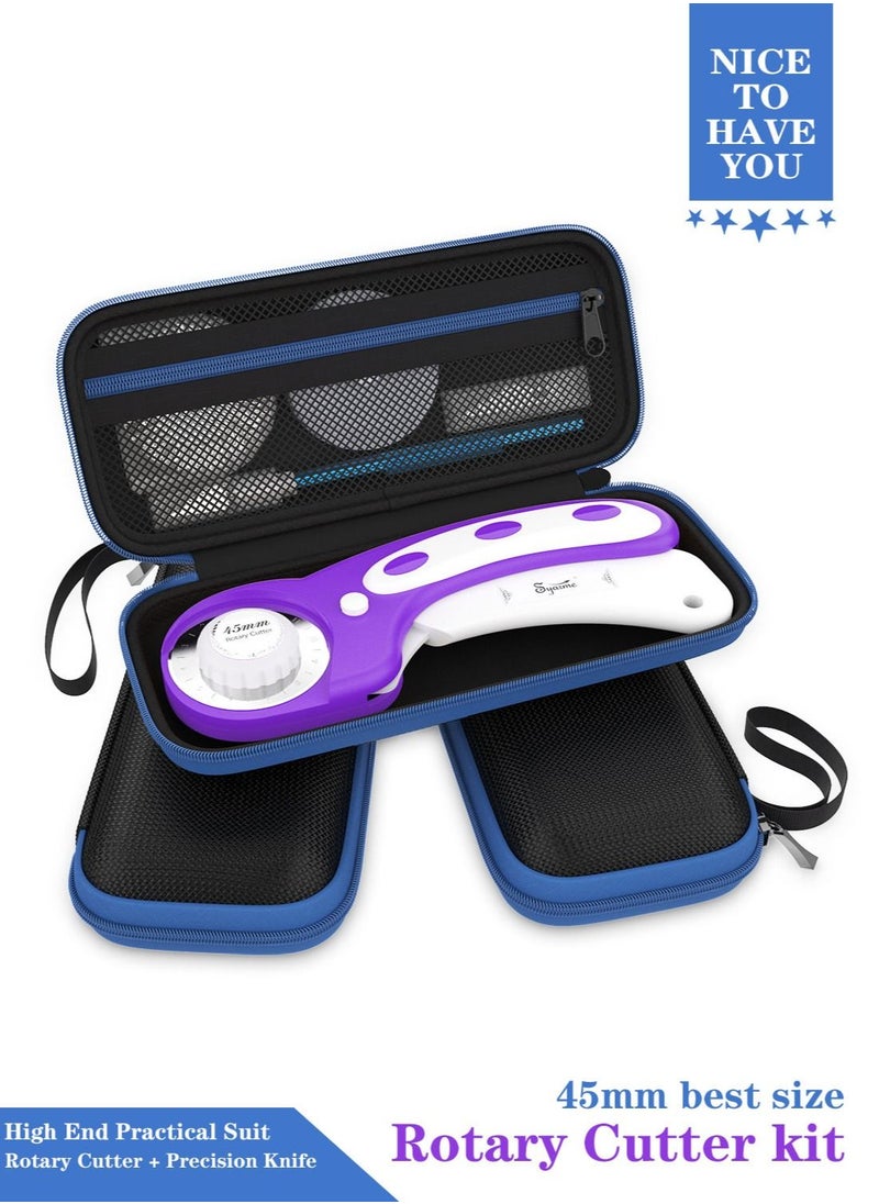 Syarme - Rotary Cutter, 45mm Fabric Rotary Cutter Set with 6 Spare Rotary Blades for Precisely Cutting of Fabric, Leather, Paper, Fibers and More. Includes Storage Box, Precision Knife -  Purple - Image 1