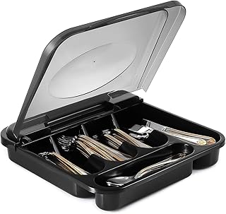 Zilpoo Zilpoo Flatware Plastic Tray with Hinged Lid, Kitchen Cutlery and Utensil Holder Organizer, 5 Compartment Silverware  - Image 1