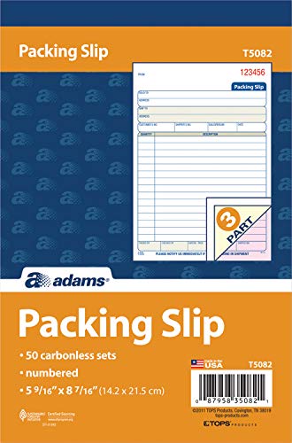 ADAMS كتاب إيصالات الشحن من آدامز، 3 أجزاء، بدون كربون، 5-9/16 × 7-5/16 بوصة، 50 مجموعة لكل دفتر (T5082) أبيض/كناري/وردي - Image 1
