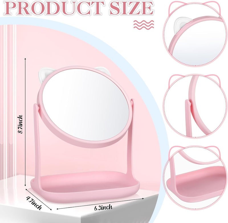 Cat Ear Makeup Mirror Vintage Vanity Girls Bathroom Mirror Rotatable Makeup Mirror Two Sided Cosmetics Mirror Desktop -1PC - Image 1