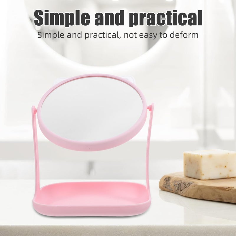 Cat Ear Makeup Mirror Vintage Vanity Girls Bathroom Mirror Rotatable Makeup Mirror Two Sided Cosmetics Mirror Desktop -1PC - Image 2