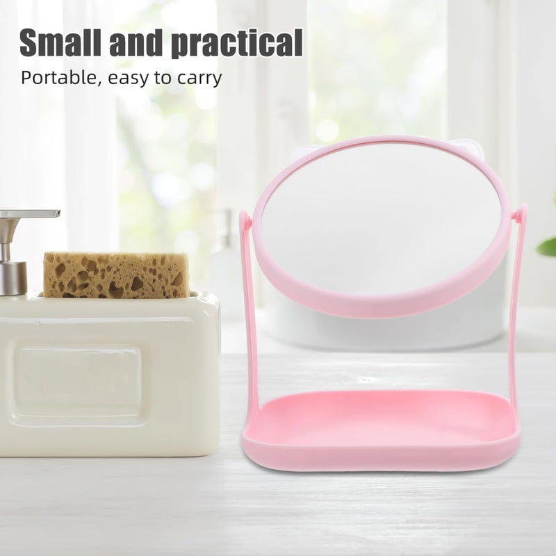 Cat Ear Makeup Mirror Vintage Vanity Girls Bathroom Mirror Rotatable Makeup Mirror Two Sided Cosmetics Mirror Desktop -1PC - Image 3