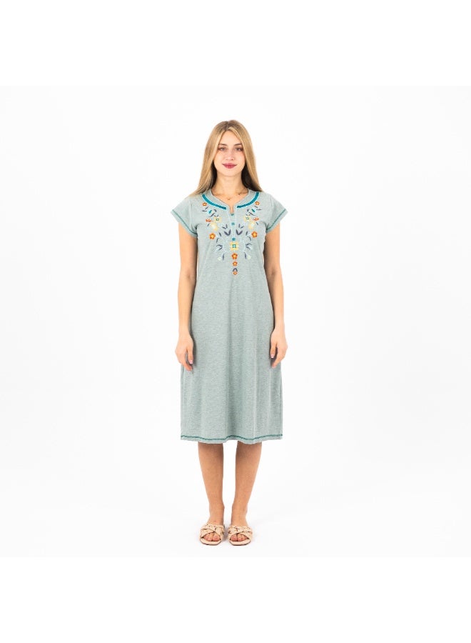 zecotex  Summer Short Dress | Embroidered Mini Dress | Elegant Half Sleeves | Cotton Fabric | Lightweight & Comfortable Women's Loungewear  - Image 1