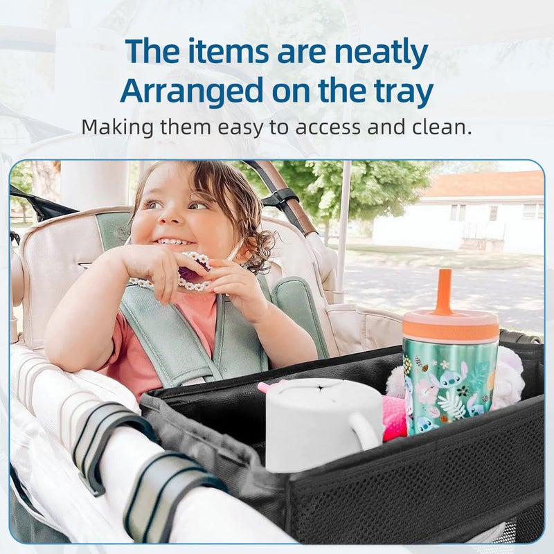 Redcoutt Stroller Snack Tray Compatible with Wonderfold Wagon - Upgraded with Extra Thick Base, Waterproof Faux Leather Sides & Side Mesh Pockets for Added Durability (W2 Series Thickened) - Image 2