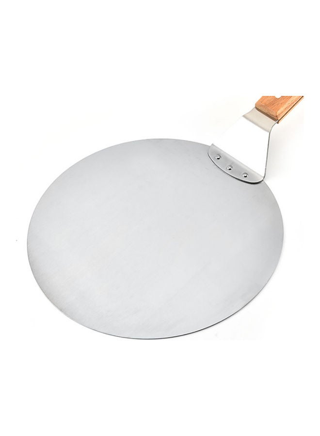 Round Wooden Handle Pizza Shovel Silver  - Image 5