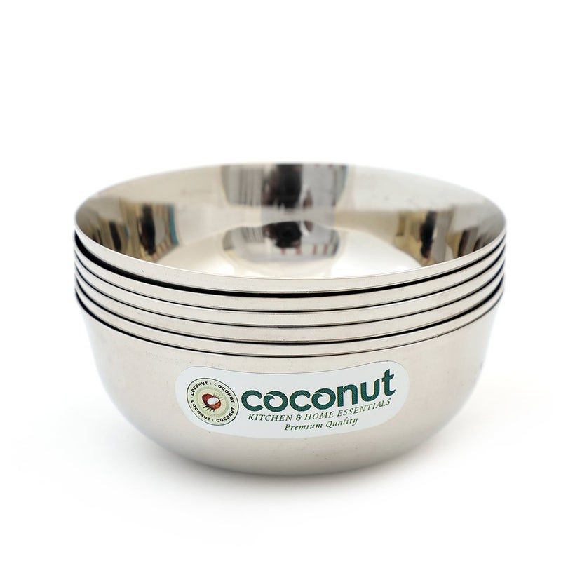 coconut Stainless Steel Chaliya Bowl/Vati/Katori - Set of 6 (9.5 CM Diameter) Capacity Each Bowl 150 ML - Image 1