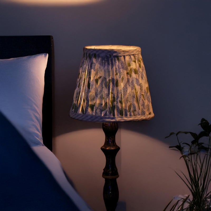 Ridhi Block Print Light Steel Blue Lamp Shade 4" Top x 5" Bottom x 6" Slant Handmade Pleated Cotton Lampshade, Fits E26/E27 Base Table Lamps Boho Vintage Decorative For Bedroom, Living Room - Image 5