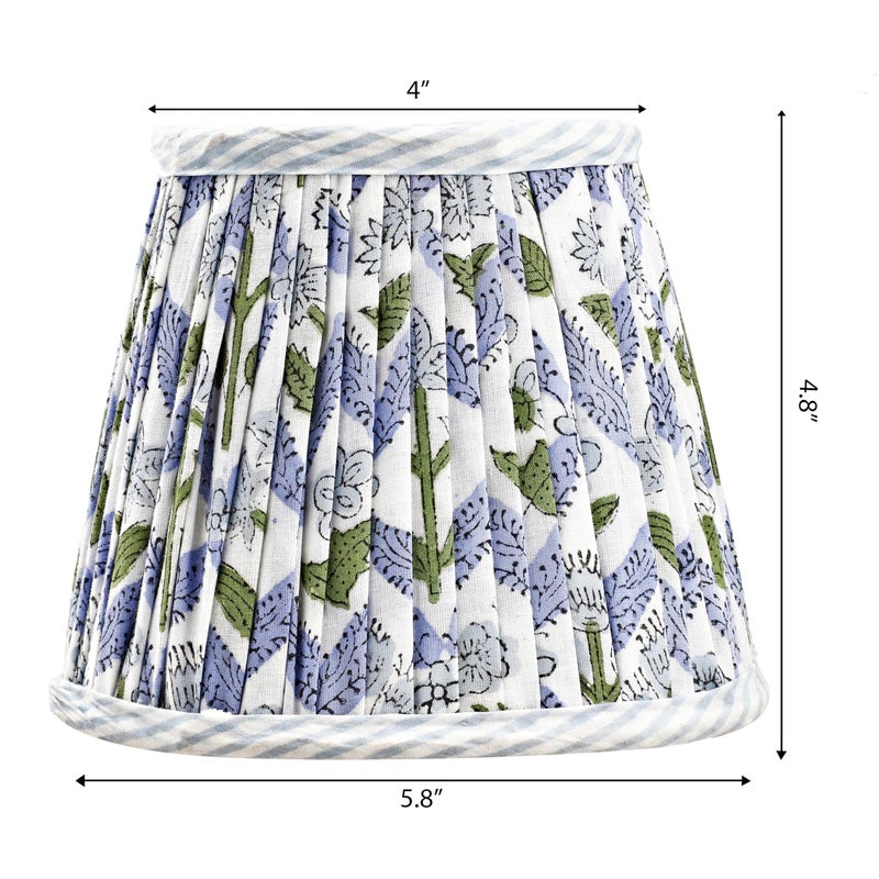 Ridhi Block Print Light Steel Blue Lamp Shade 4" Top x 5" Bottom x 6" Slant Handmade Pleated Cotton Lampshade, Fits E26/E27 Base Table Lamps Boho Vintage Decorative For Bedroom, Living Room - Image 2