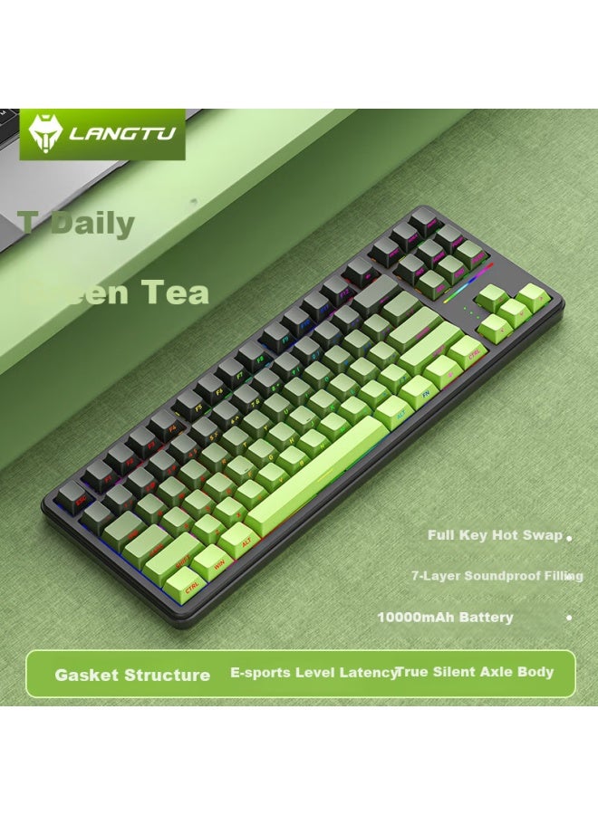 Langtu T88 Qingti Tri-mode Side-engraved Custom Mechanical Keyboard For Gaming, Office, Wired, Wireless, Bluetooth, 1000mah, Ice Sugar Snow Pear Switch Silent - Image 1