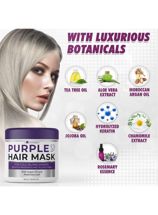 BELLISSO Purple Hair Mask for Blonde Hair - No ​More​ Yellow ​or Copper Tones ​- Deep Conditioner ​for​ Color Treated ​Locks​ ​with​ Keratin ​and​ Moroccan Argan Oil Treatment - Image 2