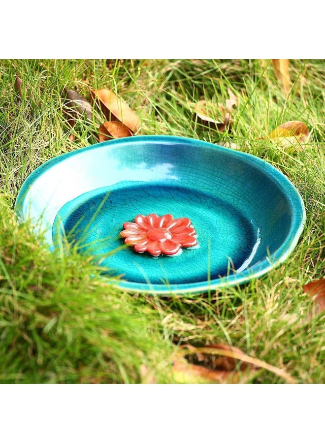 DUSVALLY Birdbath Ceramic Bowl Vintage Decor, Bird Drinker Plate for Outdoor, Garden & Yard, Red Flower 12" - Image 4