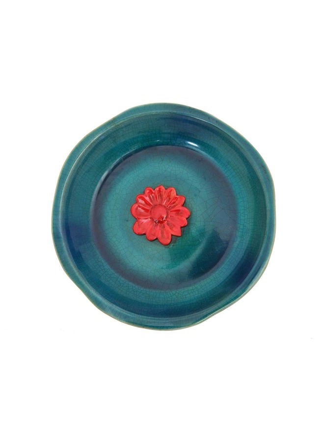 DUSVALLY Birdbath Ceramic Bowl Vintage Decor, Bird Drinker Plate for Outdoor, Garden & Yard, Red Flower 12" - Image 1