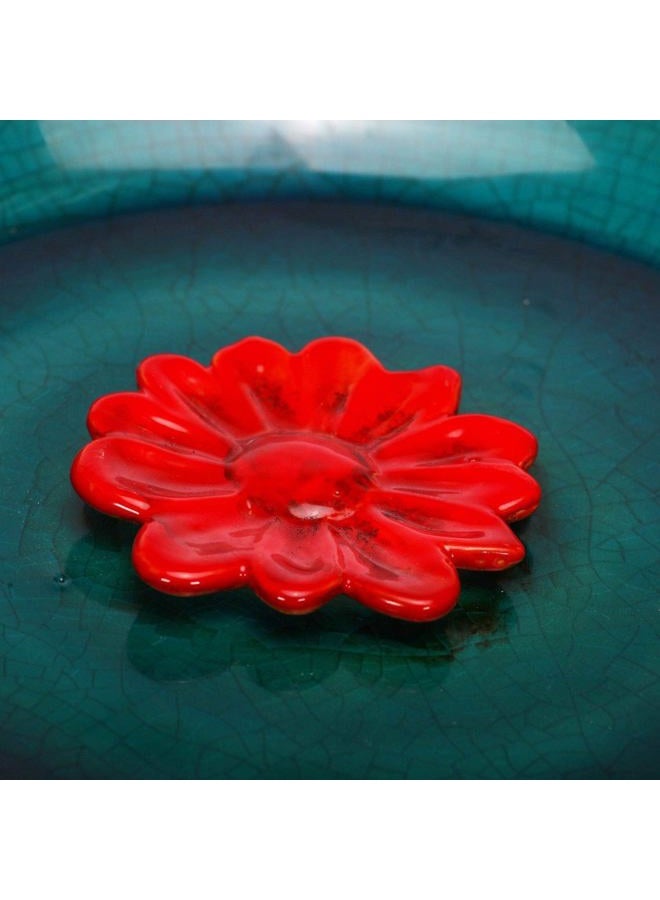 DUSVALLY Birdbath Ceramic Bowl Vintage Decor, Bird Drinker Plate for Outdoor, Garden & Yard, Red Flower 12" - Image 5