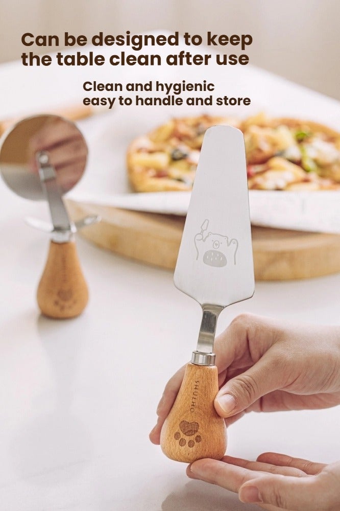 SHUEHO 4PCS/SET: Can stand pizza knife & shovel, mini spoon, stainless steel pot brush, multifunctional design, essential for kitchen cleaning and baking - Image 2
