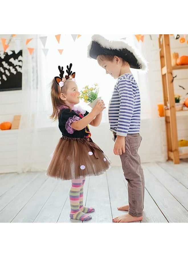 Unewshi Girls' Lovely Reindeer Costume Tutu Skirt Deer Headband Sticker Animal Costume Accessories Set for Kids Party 2-4 Years Polyester Brown - Image 3
