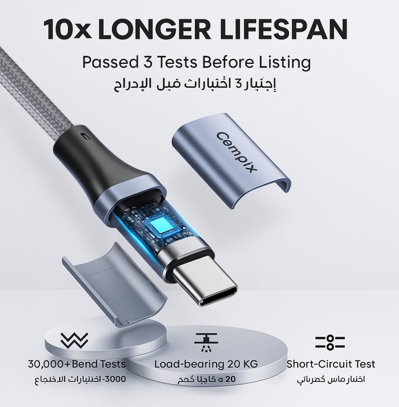 COMPIX USB C Cable 2M, Type C 100W Fast Charging Cable, 10Gbps Data Transfer & 4K@60Hz HD Video, Nylon Braided Type C Cable for MacBook, iPad, PS5 Pro, iPhone 17/16/15, Samsung S25 Ultra/S26/S24 etc - Image 4