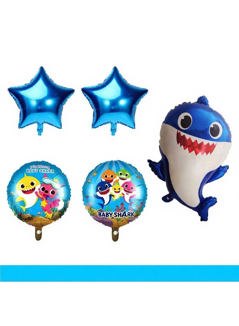 زينة حفلة بالونات فويل على شكل سمكة بيبي شارك لتزيين أعياد ميلاد الأطفال، ديكور حفلات مبرّد، زينة أعياد ميلاد بتصميم سمكة بيبي شارك باللون الأزرق، مجموعة من 5 قطع - Image 4