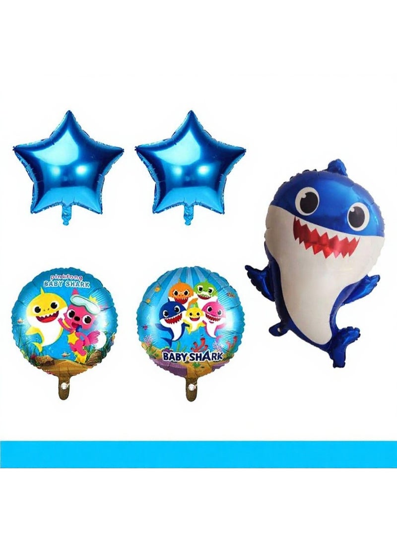 زينة حفلة بالونات فويل على شكل سمكة بيبي شارك لتزيين أعياد ميلاد الأطفال، ديكور حفلات مبرّد، زينة أعياد ميلاد بتصميم سمكة بيبي شارك باللون الأزرق، مجموعة من 5 قطع - Image 3