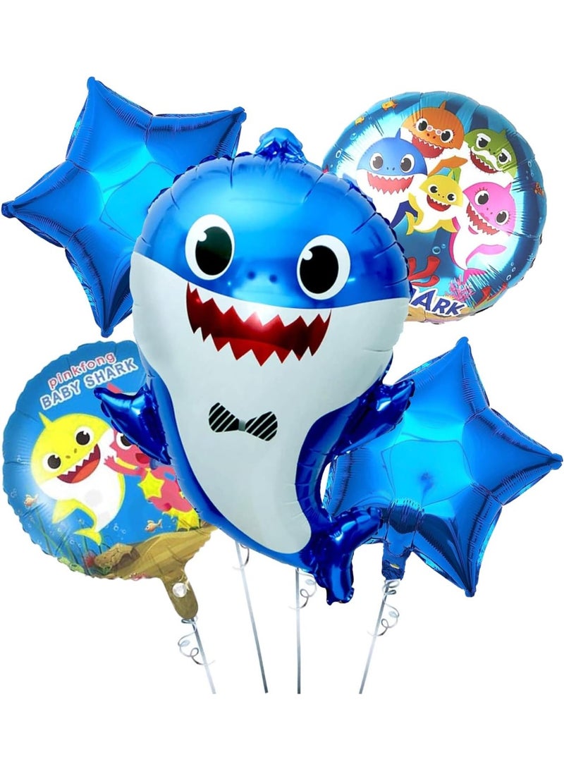 زينة حفلة بالونات فويل على شكل سمكة بيبي شارك لتزيين أعياد ميلاد الأطفال، ديكور حفلات مبرّد، زينة أعياد ميلاد بتصميم سمكة بيبي شارك باللون الأزرق، مجموعة من 5 قطع - Image 1
