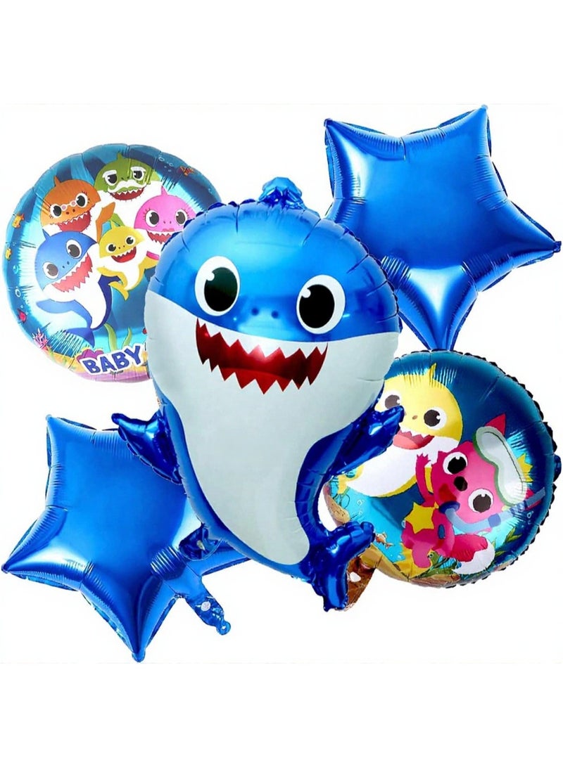 زينة حفلة بالونات فويل على شكل سمكة بيبي شارك لتزيين أعياد ميلاد الأطفال، ديكور حفلات مبرّد، زينة أعياد ميلاد بتصميم سمكة بيبي شارك باللون الأزرق، مجموعة من 5 قطع - Image 5