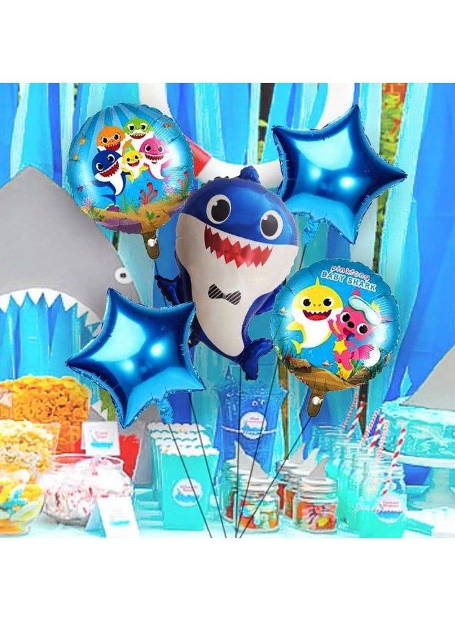 زينة حفلة بالونات فويل على شكل سمكة بيبي شارك لتزيين أعياد ميلاد الأطفال، ديكور حفلات مبرّد، زينة أعياد ميلاد بتصميم سمكة بيبي شارك باللون الأزرق، مجموعة من 5 قطع - Image 2