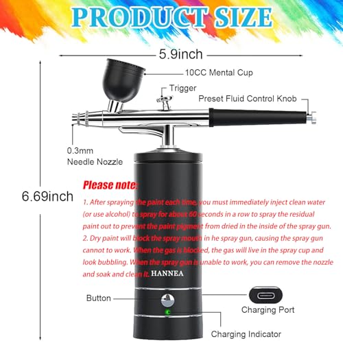 HANNEA® Airbrush-Kit Cordless Rechargeable Airbrush Compressor - Auto Handheld Airbrush Gun, Airbrush Set Portable Wireless Air Brush for Barber, Nail Art, Cake Decor, Makeup, Model Painting - Image 3
