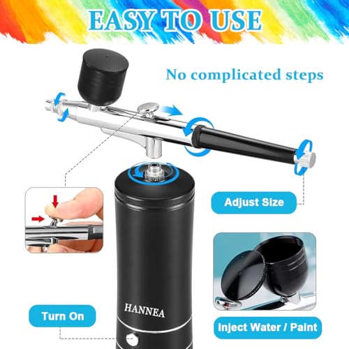 HANNEA® Airbrush-Kit Cordless Rechargeable Airbrush Compressor - Auto Handheld Airbrush Gun, Airbrush Set Portable Wireless Air Brush for Barber, Nail Art, Cake Decor, Makeup, Model Painting - Image 2