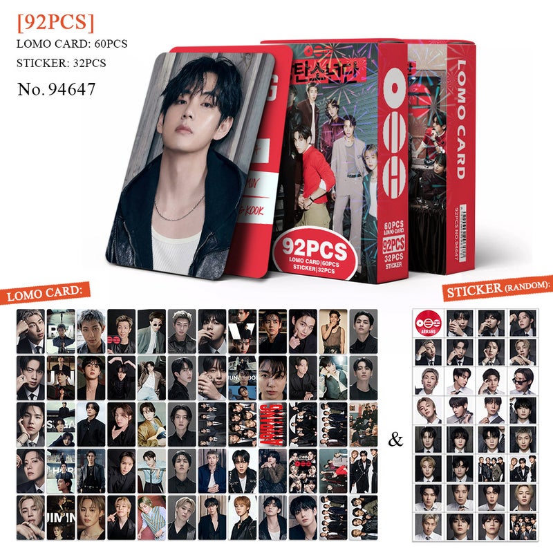 BTS Lomocard & Sticker Set – 92PCS (60 Lomocards + 32 Random Stickers) | Aesthetic Photo Card Collection for Fans