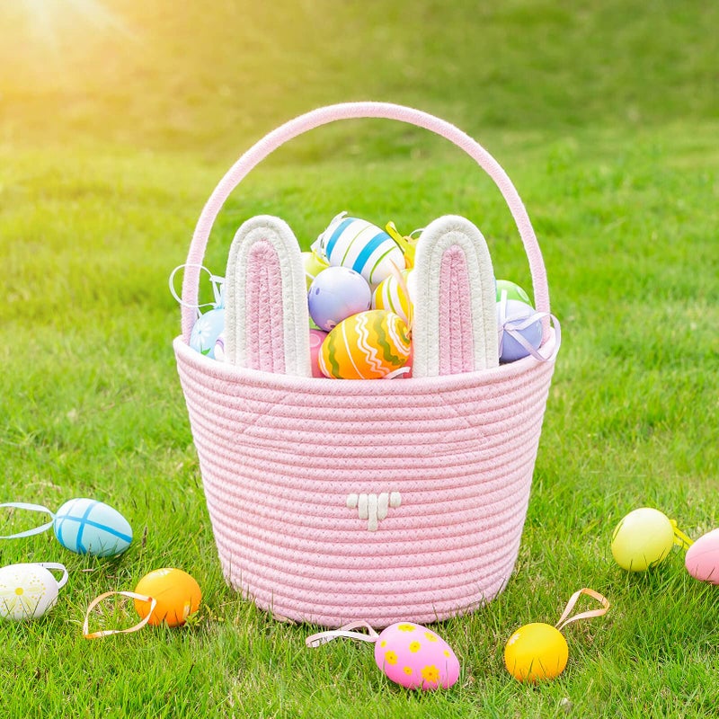 CubesLand Easter Baskets for Kids - 2-Piece Empty Bunny Buckets Set with Handle, Soft & Sturdy Easter Egg Hunt Basket Bags (9.8x7.8x7.8 Inch) - Perfect Easter Gifts for Girls, Boys & Toddlers - Image 3