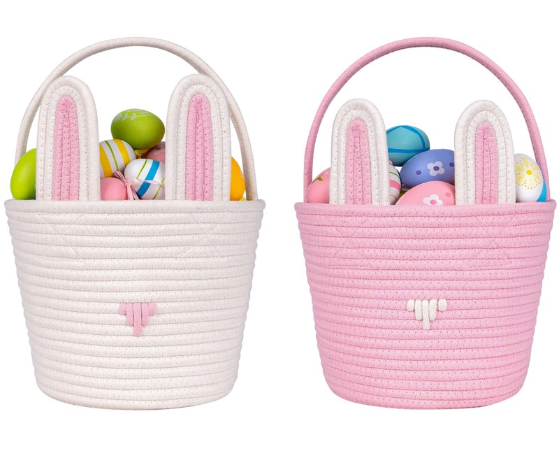 CubesLand Easter Baskets for Kids - 2-Piece Empty Bunny Buckets Set with Handle, Soft & Sturdy Easter Egg Hunt Basket Bags (9.8x7.8x7.8 Inch) - Perfect Easter Gifts for Girls, Boys & Toddlers - Image 1