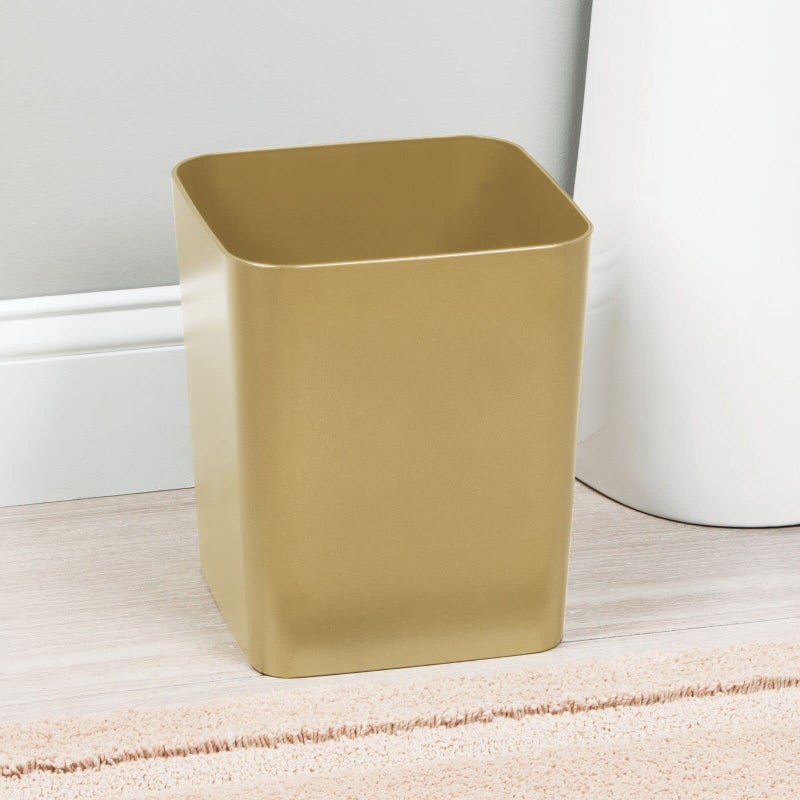 mDesign Square Shatter-Resistant Plastic Small Trash Can Wastebasket, Garbage Container Bin for Bathrooms, Powder Rooms, Kitchens, Home Offices - Soft Brass Finish - Image 2