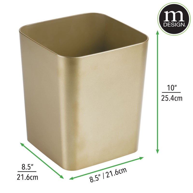 mDesign Square Shatter-Resistant Plastic Small Trash Can Wastebasket, Garbage Container Bin for Bathrooms, Powder Rooms, Kitchens, Home Offices - Soft Brass Finish - Image 4