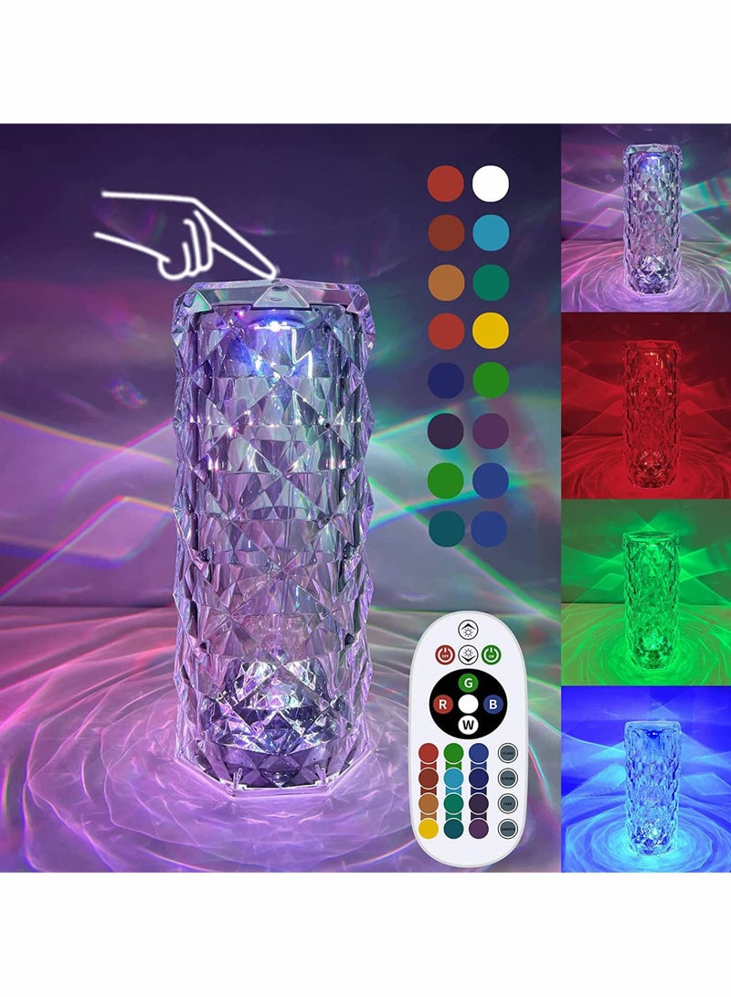 KASTWAVE Crystal Diamond Table Lamp, 16 Color Changing Touch Lamp USB Romantic Rose Diamond Table Lamps, Remote Touch Creative Lights for Bedroom Living Room Party Dinner Decor, Valentines Day - Image 1