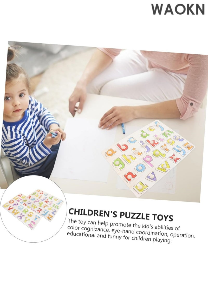 WAOKN English Alphabet Uppercase Puzzle With Knob,Small Alphabet Letters Puzzle Hand-held Knob Baby Wooden Alphabet Educational Toy,Tracing Board Games | Learning and Educational Toys for Kids 3+ Years. - Image 3