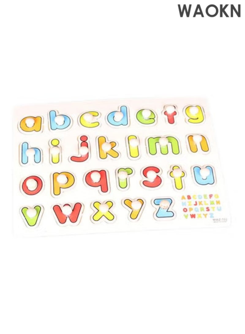 WAOKN English Alphabet Uppercase Puzzle With Knob,Small Alphabet Letters Puzzle Hand-held Knob Baby Wooden Alphabet Educational Toy,Tracing Board Games | Learning and Educational Toys for Kids 3+ Years. - Image 1