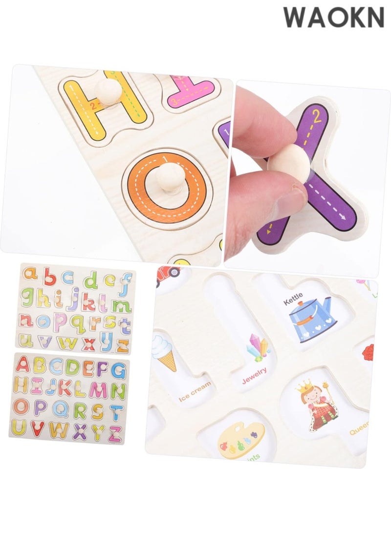 WAOKN English Alphabet Uppercase Puzzle With Knob,Small Alphabet Letters Puzzle Hand-held Knob Baby Wooden Alphabet Educational Toy,Tracing Board Games | Learning and Educational Toys for Kids 3+ Years. - Image 5