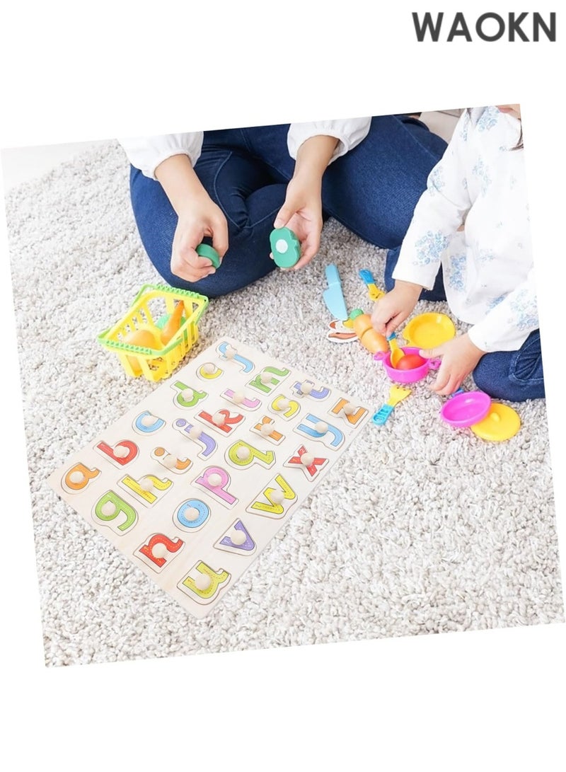 WAOKN English Alphabet Uppercase Puzzle With Knob,Small Alphabet Letters Puzzle Hand-held Knob Baby Wooden Alphabet Educational Toy,Tracing Board Games | Learning and Educational Toys for Kids 3+ Years. - Image 4