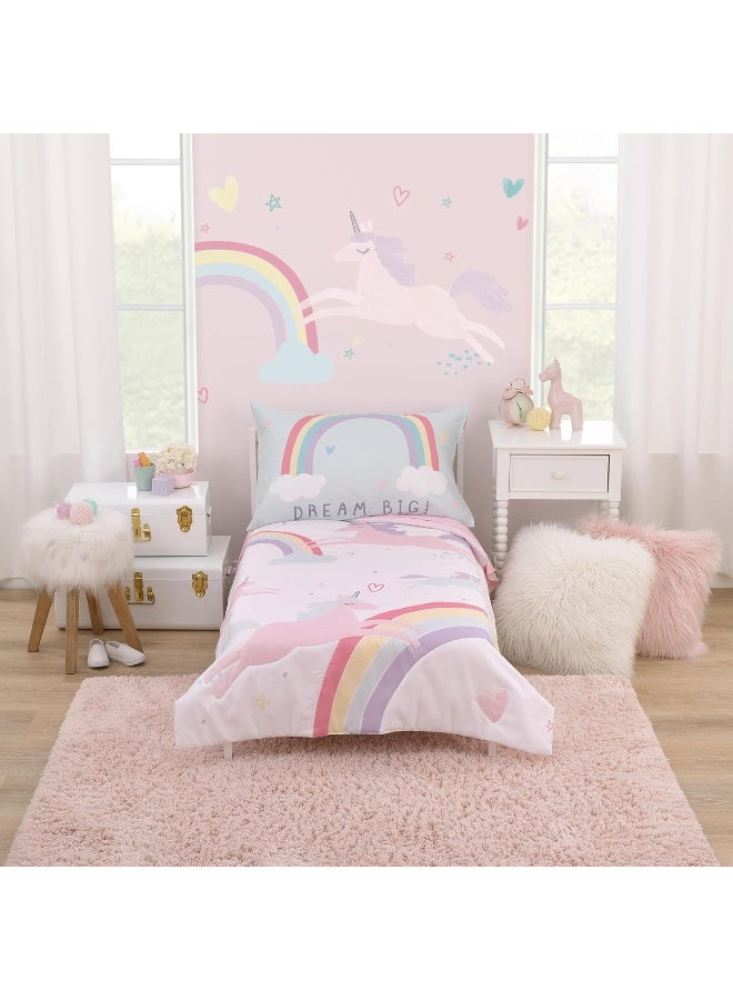 NoJo Carter's Rainbow Unicorn Pink, Purple, and Aqua Dream Big 4 Piece Toddler Bed Set - Image 1
