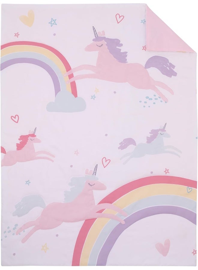 NoJo Carter's Rainbow Unicorn Pink, Purple, and Aqua Dream Big 4 Piece Toddler Bed Set - Image 2