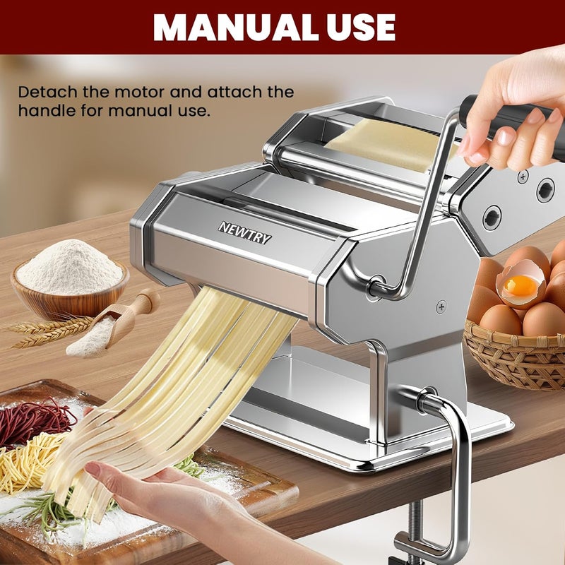 NEWTRY Electric Pasta Maker Machine Noodle Making Dough Roller Press with Detachable Motor 0.2-0.5mm Dough Sheet Thickness Adjustable 1.5mm Pasta 6mm Fettuccine Cutter 110volt for Home Use - Image 5