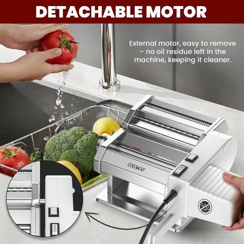 NEWTRY Electric Pasta Maker Machine Noodle Making Dough Roller Press with Detachable Motor 0.2-0.5mm Dough Sheet Thickness Adjustable 1.5mm Pasta 6mm Fettuccine Cutter 110volt for Home Use - Image 4