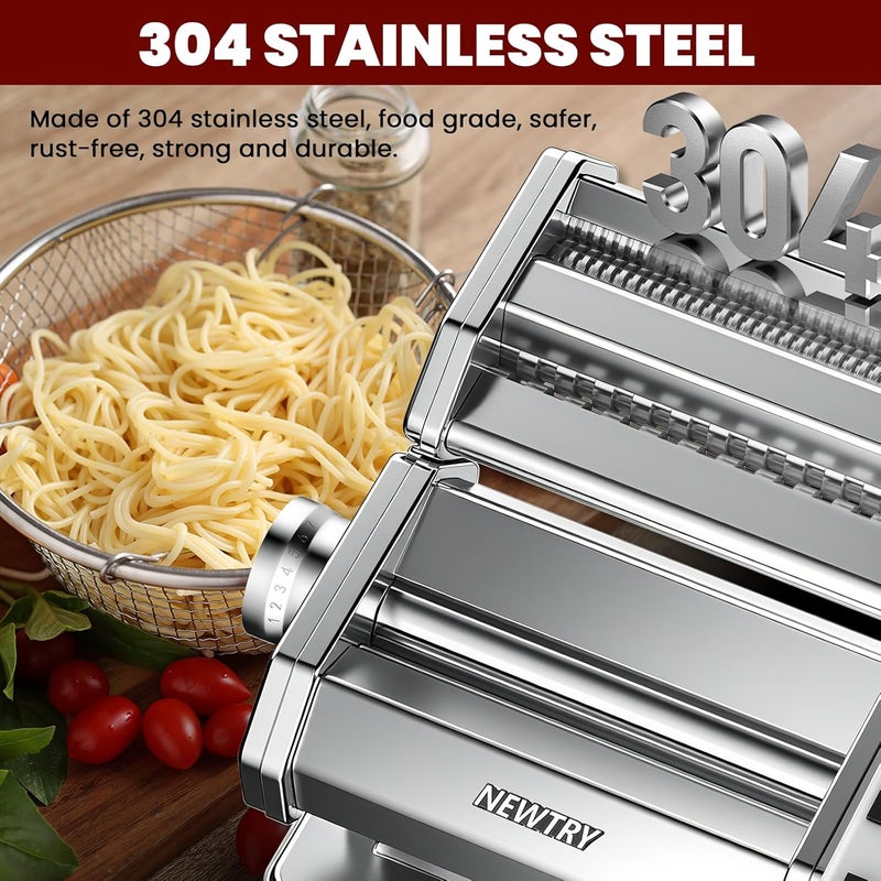 NEWTRY Electric Pasta Maker Machine Noodle Making Dough Roller Press with Detachable Motor 0.2-0.5mm Dough Sheet Thickness Adjustable 1.5mm Pasta 6mm Fettuccine Cutter 110volt for Home Use - Image 2
