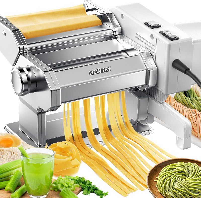 NEWTRY Electric Pasta Maker Machine Noodle Making Dough Roller Press with Detachable Motor 0.2-0.5mm Dough Sheet Thickness Adjustable 1.5mm Pasta 6mm Fettuccine Cutter 110volt for Home Use - Image 1